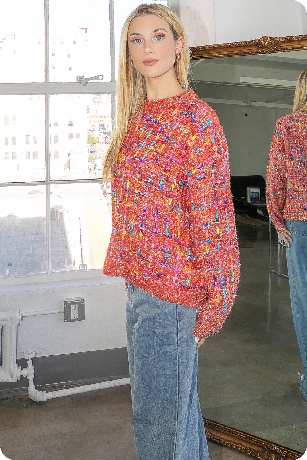 Multi Tweed Pullover Knit Sweater - The Color Collab