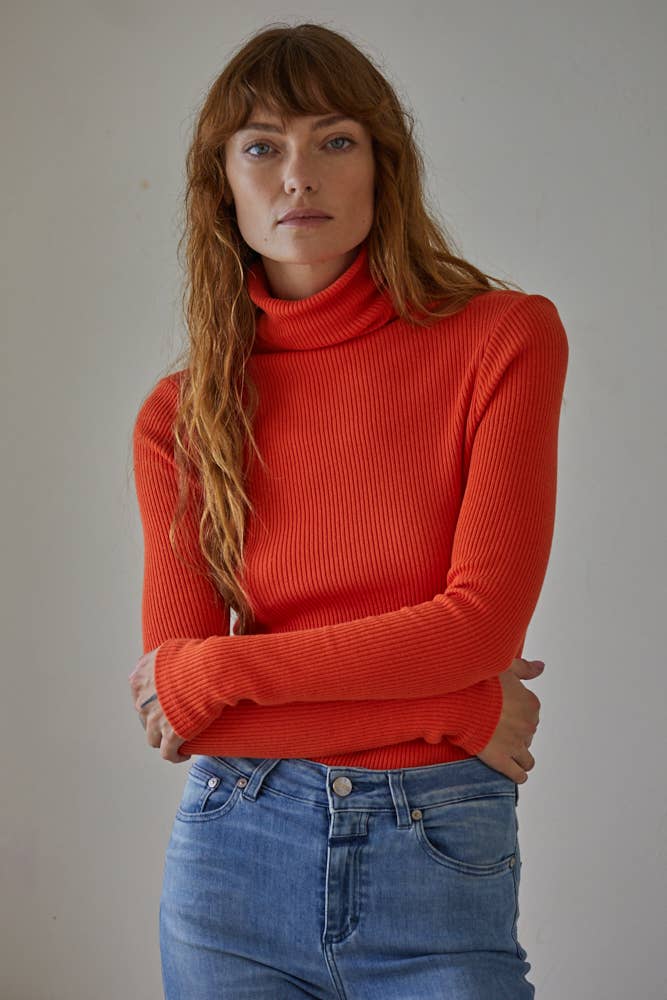 Orange Knit Turtleneck - The Color Collab