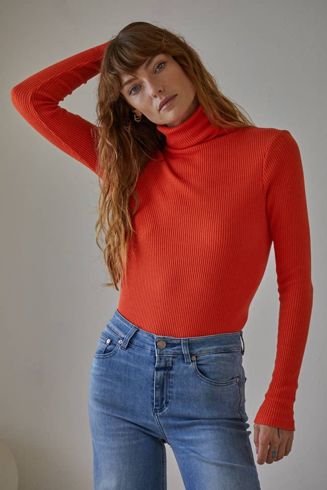 Orange Knit Turtleneck - The Color Collab