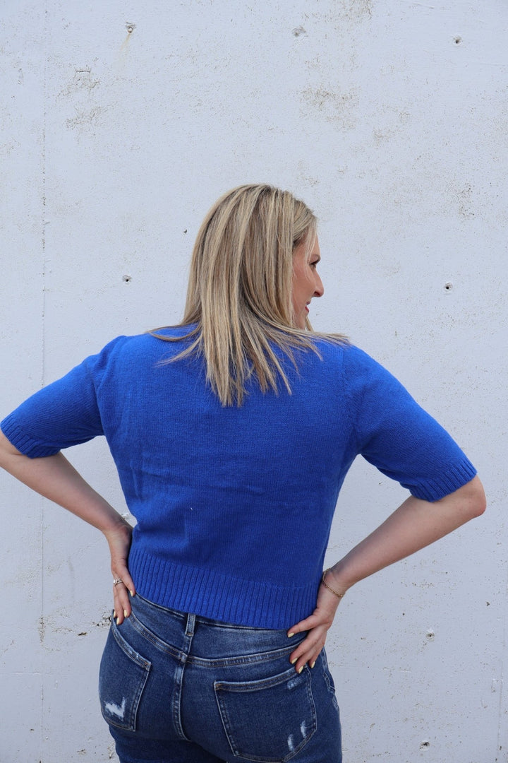 Pinch Short Sleeve 3D embroidered floral sweater - The Color Collab