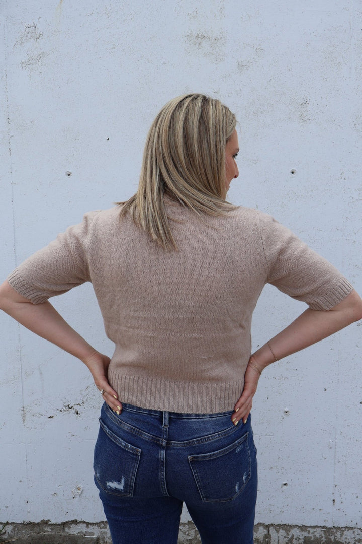 Pinch Short Sleeve 3D embroidered floral sweater - The Color Collab