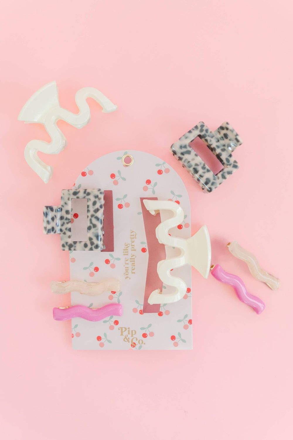 Pink Barrettes & Leopard Wavy Hair Clip Set  - The Color Collab
