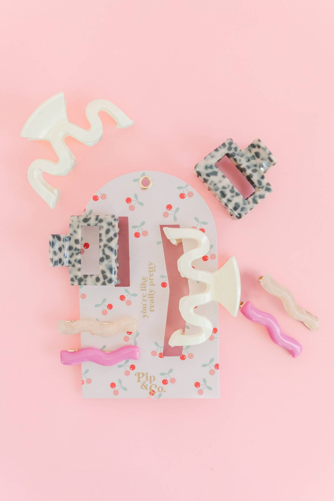 Pink Barrettes & Leopard Wavy Hair Clip Set  - The Color Collab