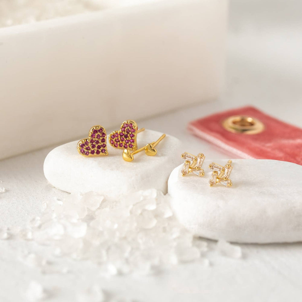 Pink Pave Heart Velvet Earring Set - The Color Collab