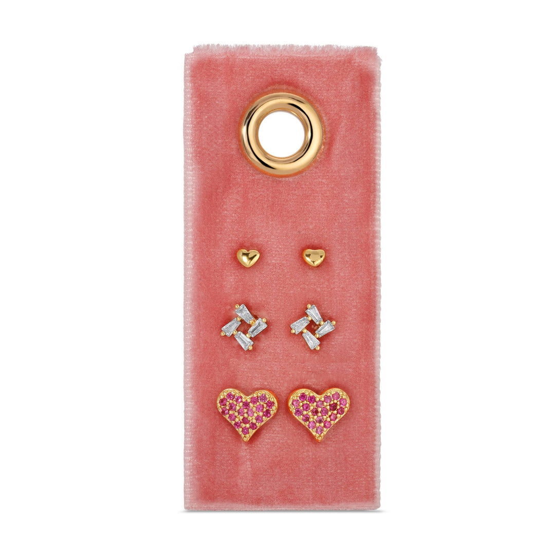Pink Pave Heart Velvet Earring Set - The Color Collab