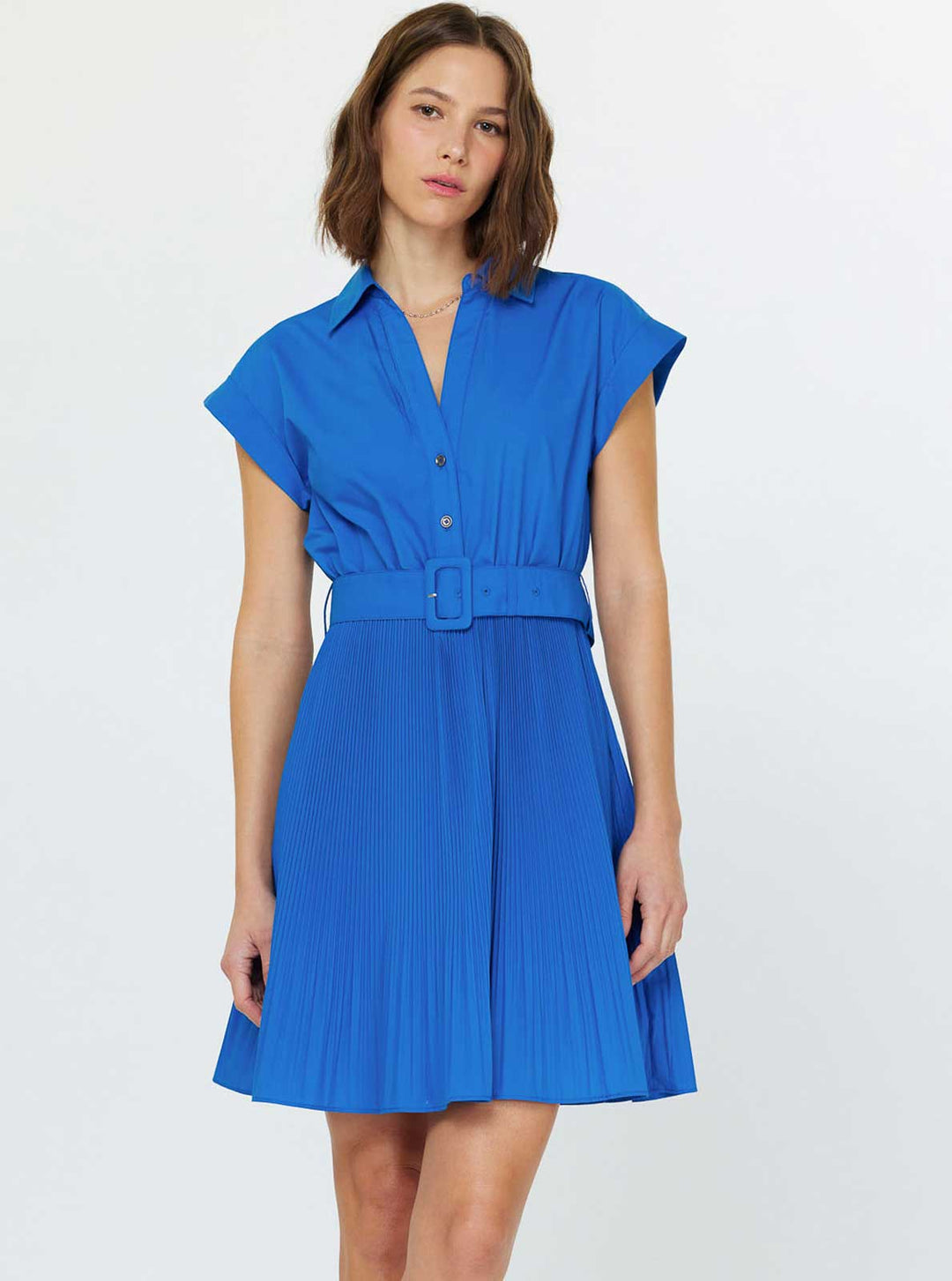 Pleated Shirts Mini Dress - The Color Collab