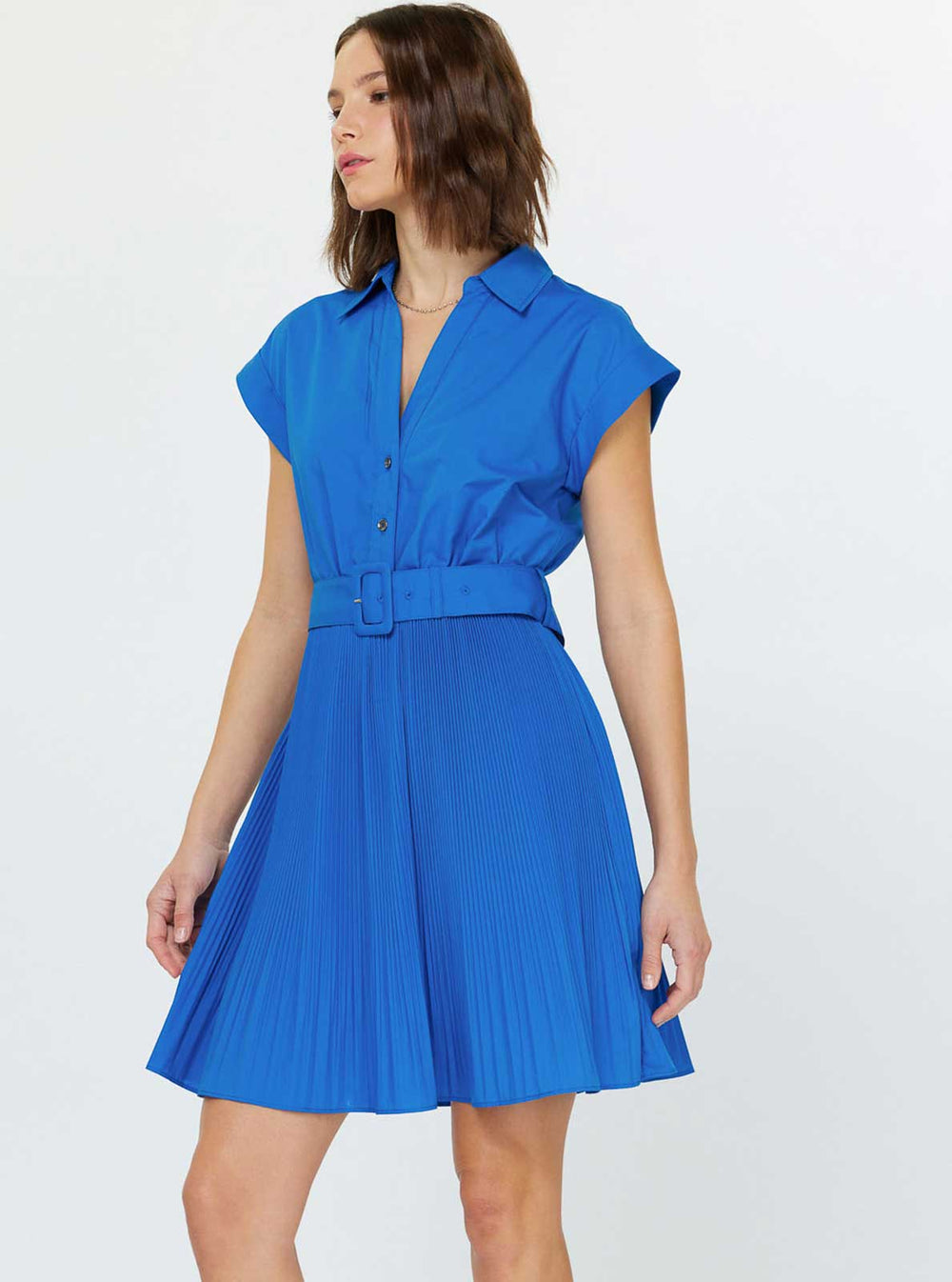Pleated Shirts Mini Dress - The Color Collab