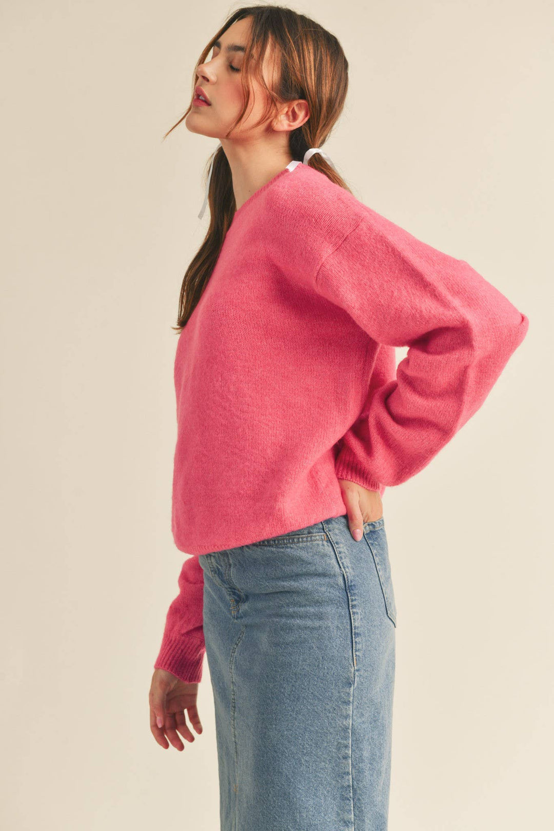 Pleated Sleeve Detail Sweater - The Color Collab