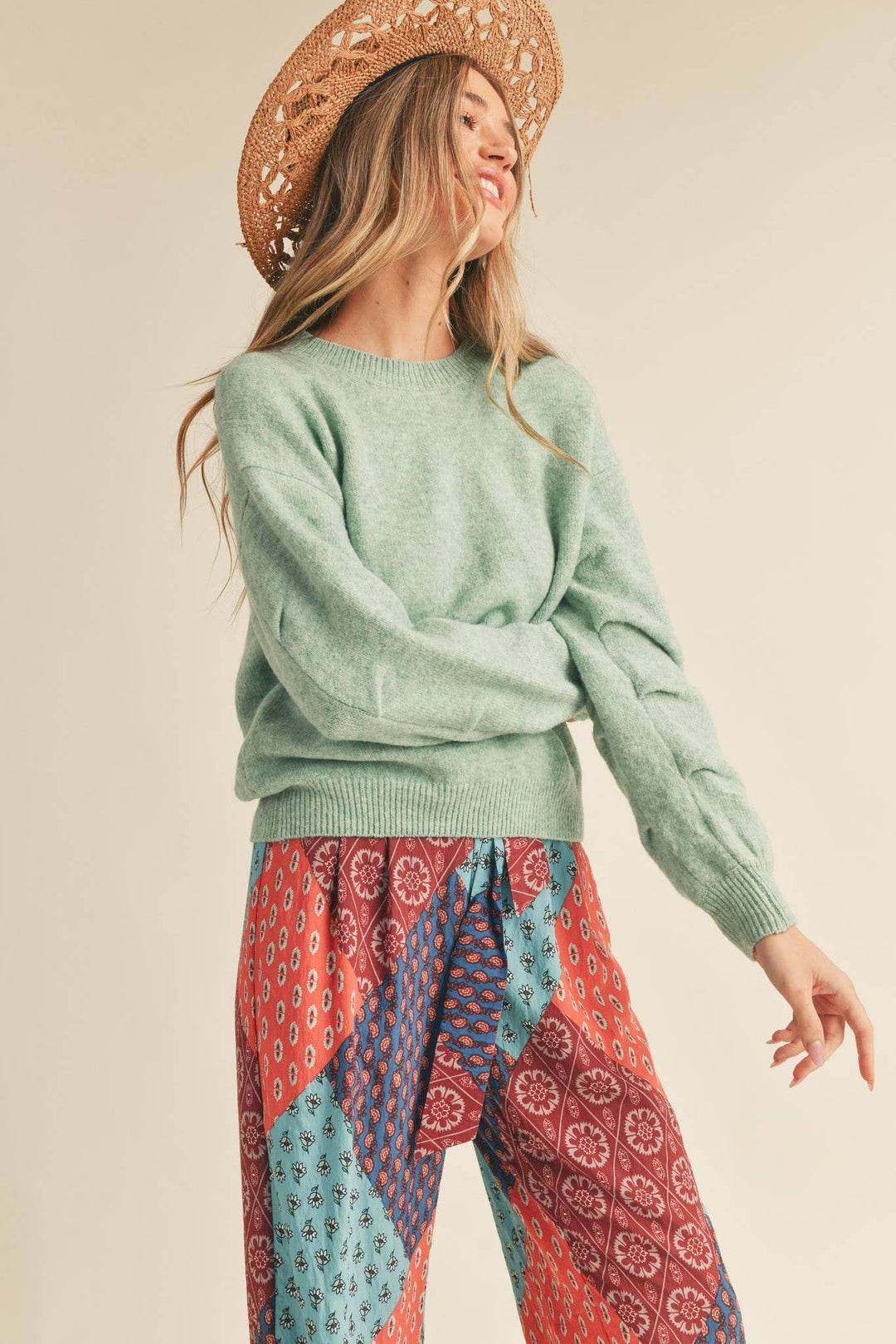 Pleated Sleeve Detail Sweater - The Color Collab