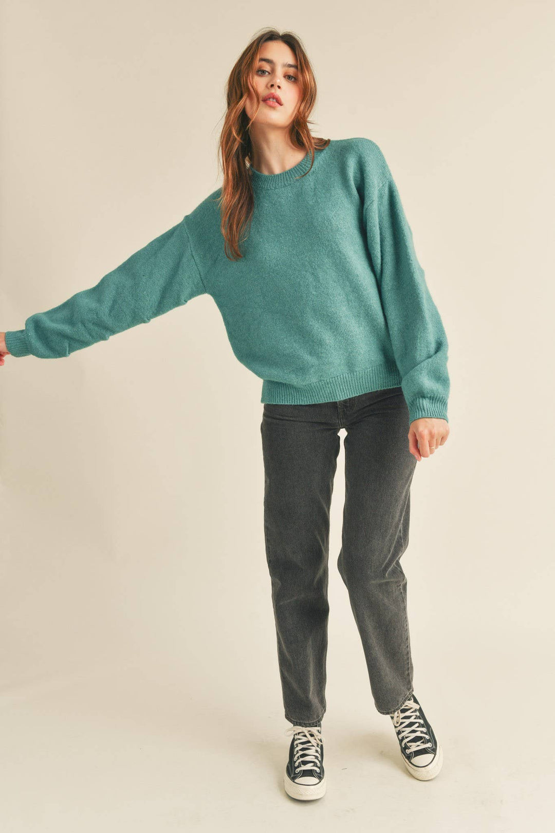 Pleated Sleeve Detail Sweater - The Color Collab