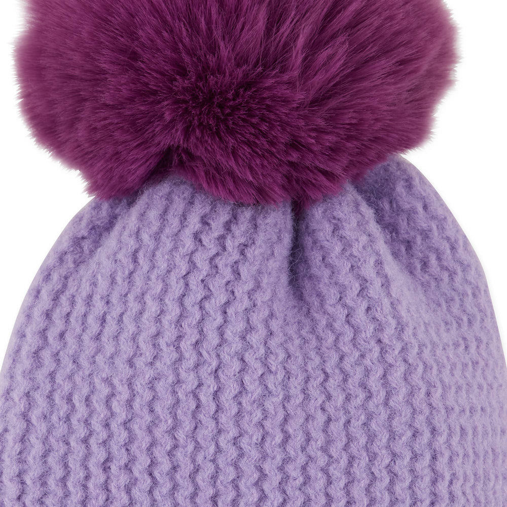 Plush Knit Pom Pom Beanie - Purple - The Color Collab