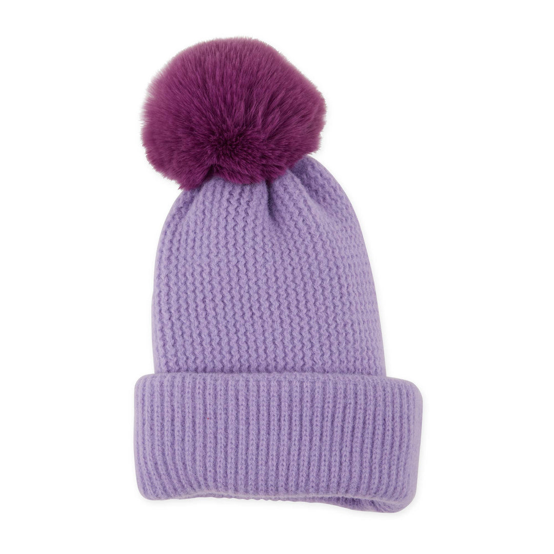 Plush Knit Pom Pom Beanie - Purple - The Color Collab