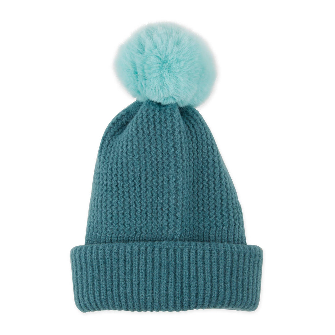 Plush Knit Pom Pom Beanie - Teal - The Color Collab
