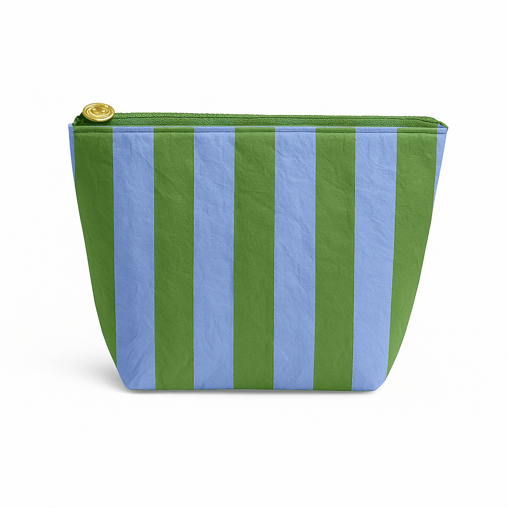 Preppy stripe pouch + cosmetic bag blue & green tyvek - The Color Collab