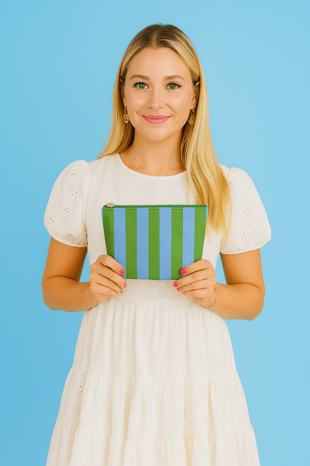 Preppy stripe pouch + cosmetic bag blue & green tyvek - The Color Collab