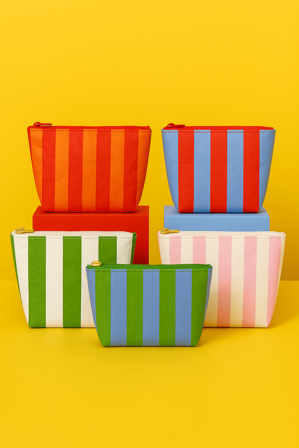 Preppy stripe pouch + cosmetic bag blue & green tyvek - The Color Collab