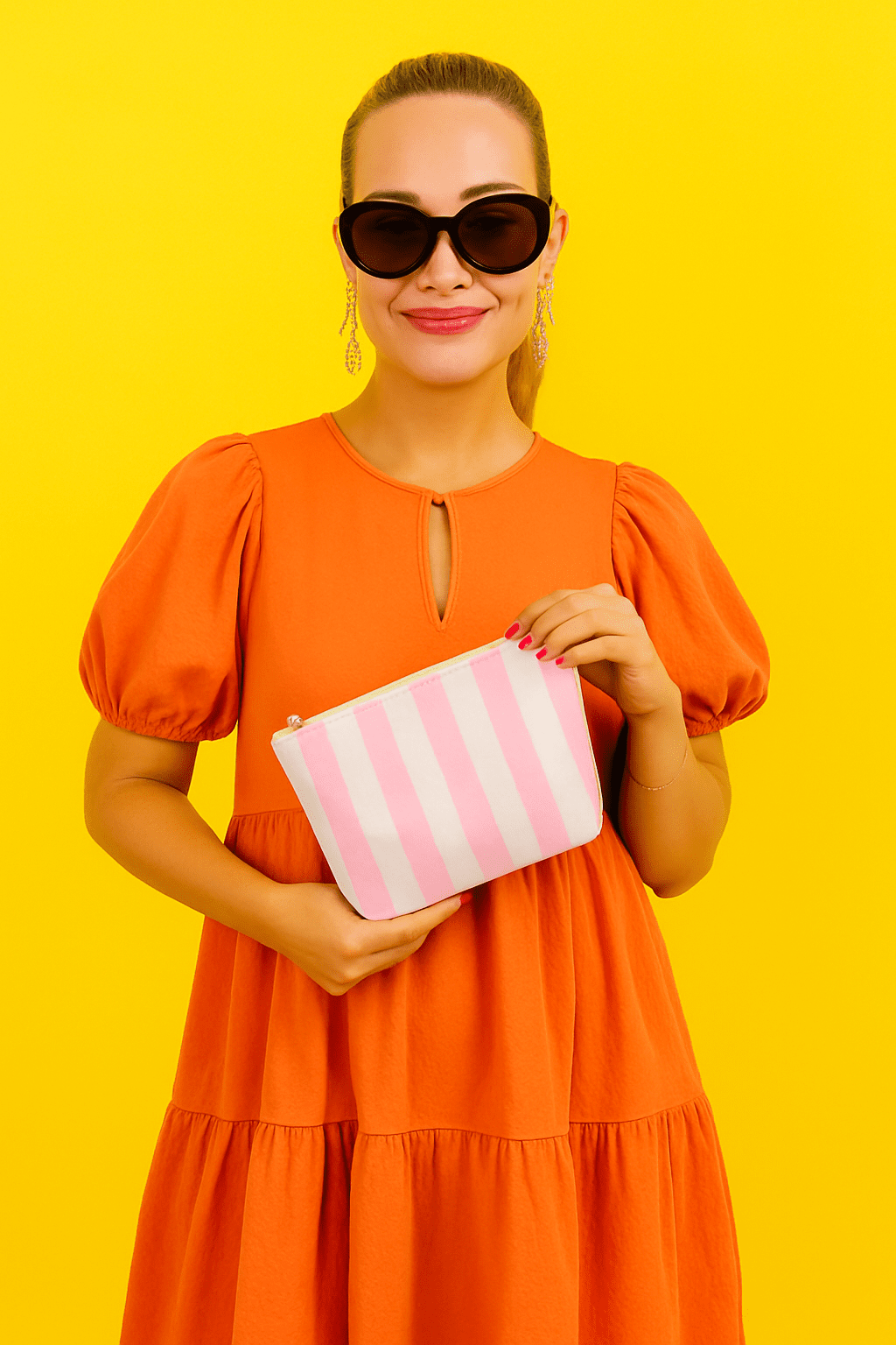 Preppy stripe pouch + cosmetic bag pink & white tyvek - The Color Collab
