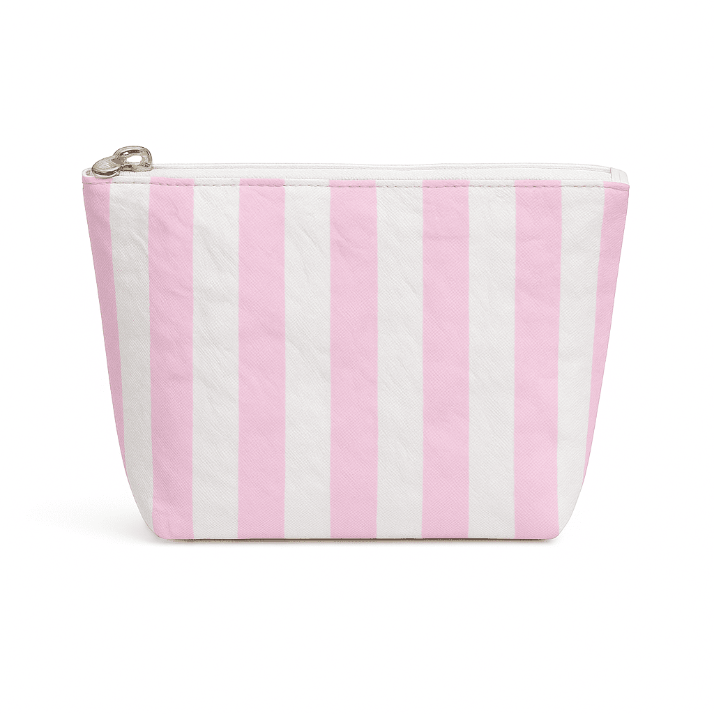 Preppy stripe pouch + cosmetic bag pink & white tyvek - The Color Collab