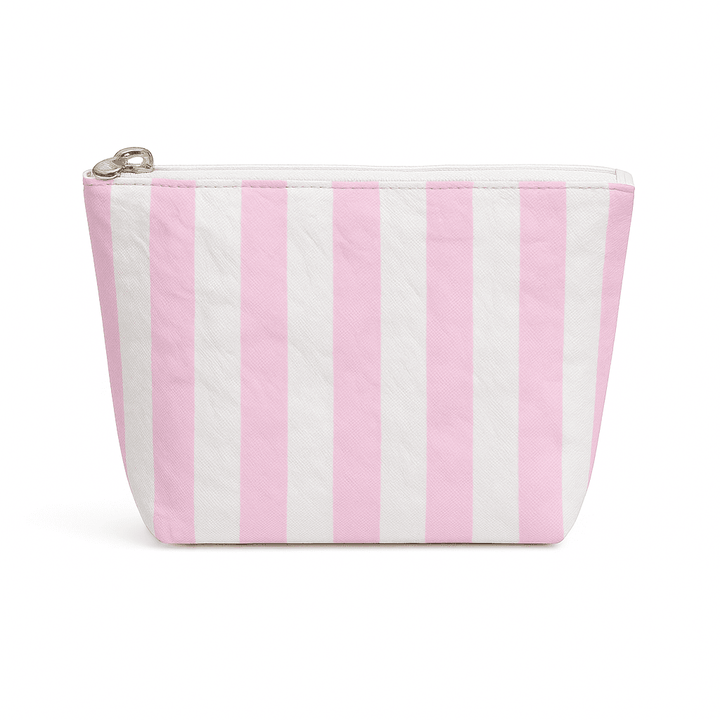 Preppy stripe pouch + cosmetic bag pink & white tyvek - The Color Collab
