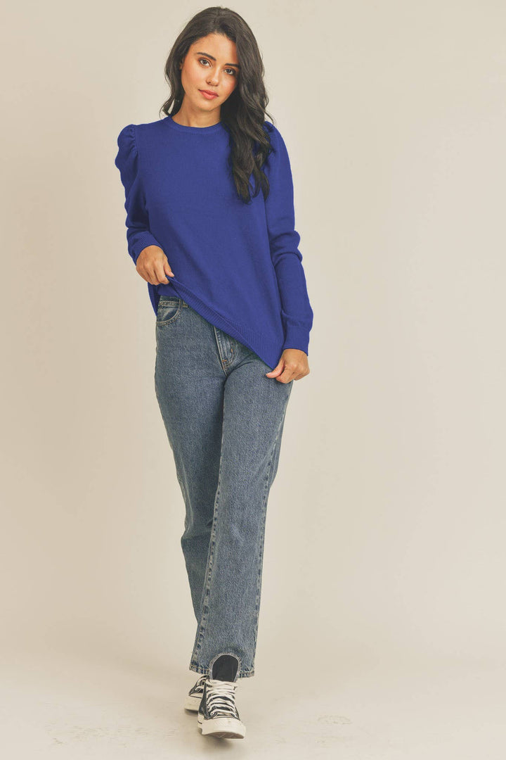 Puff Sleeve Basic Sweater - The Color Collab