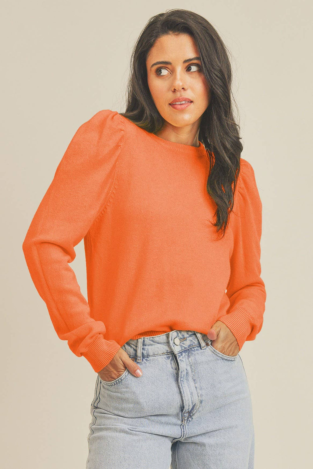 Puff Sleeve Basic Sweater - The Color Collab