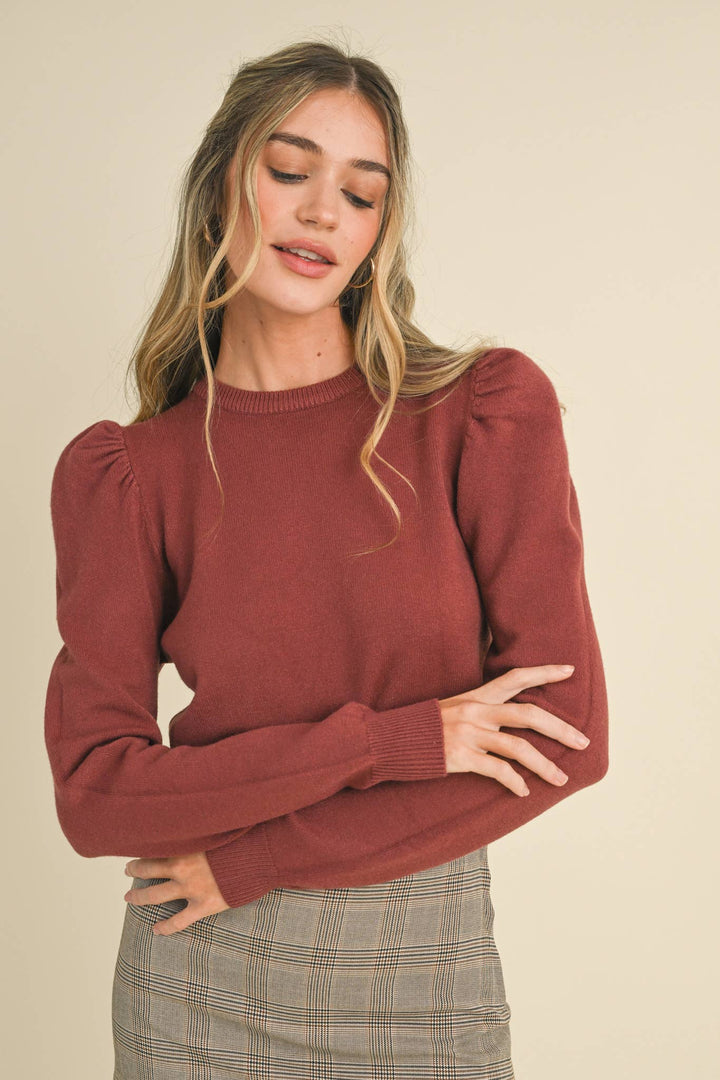 Puff Sleeve Basic Sweater - The Color Collab
