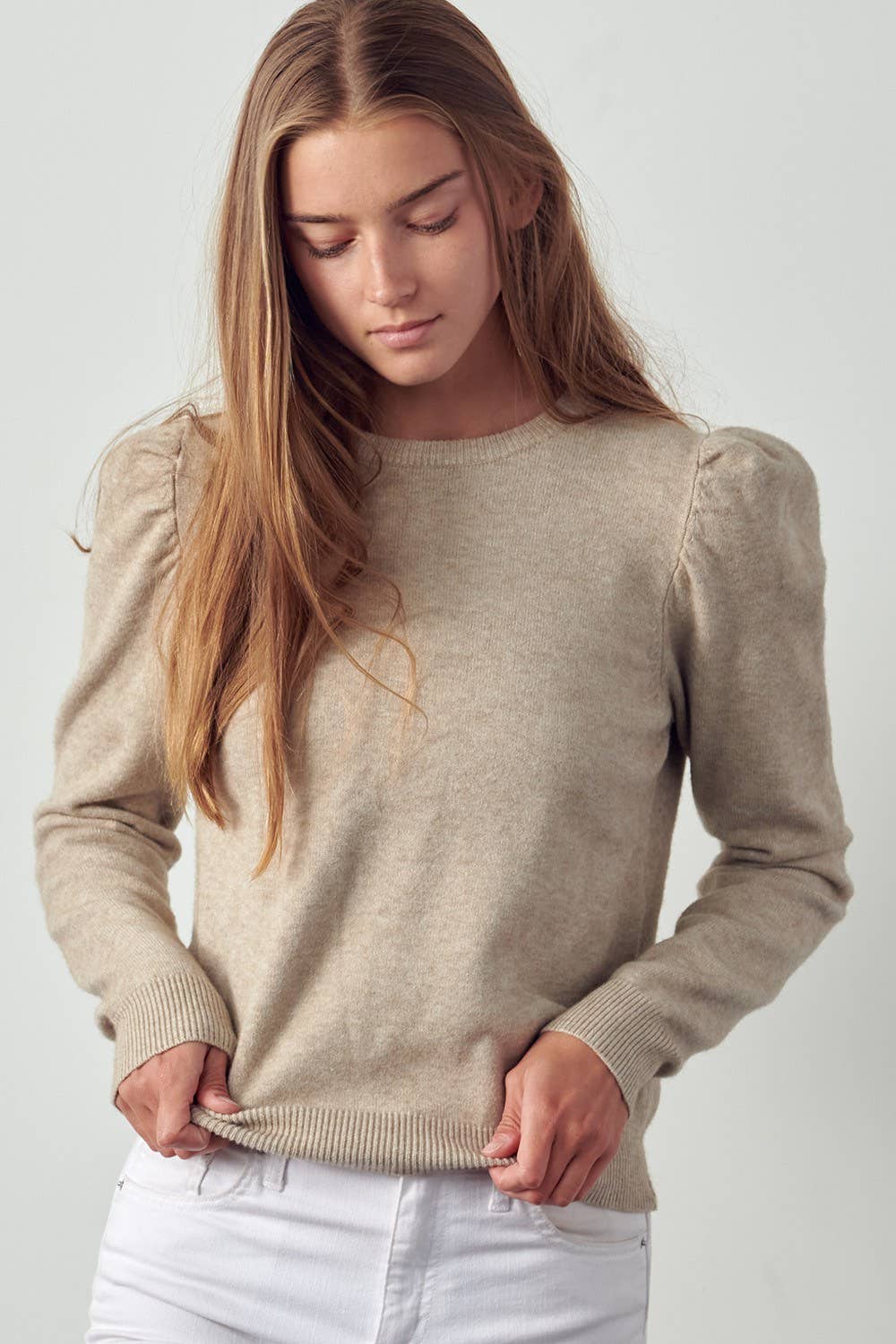 Puff Sleeve Basic Sweater - The Color Collab