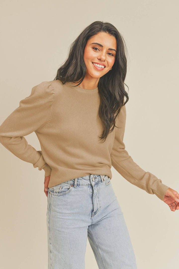 Puff Sleeve Basic Sweater - The Color Collab