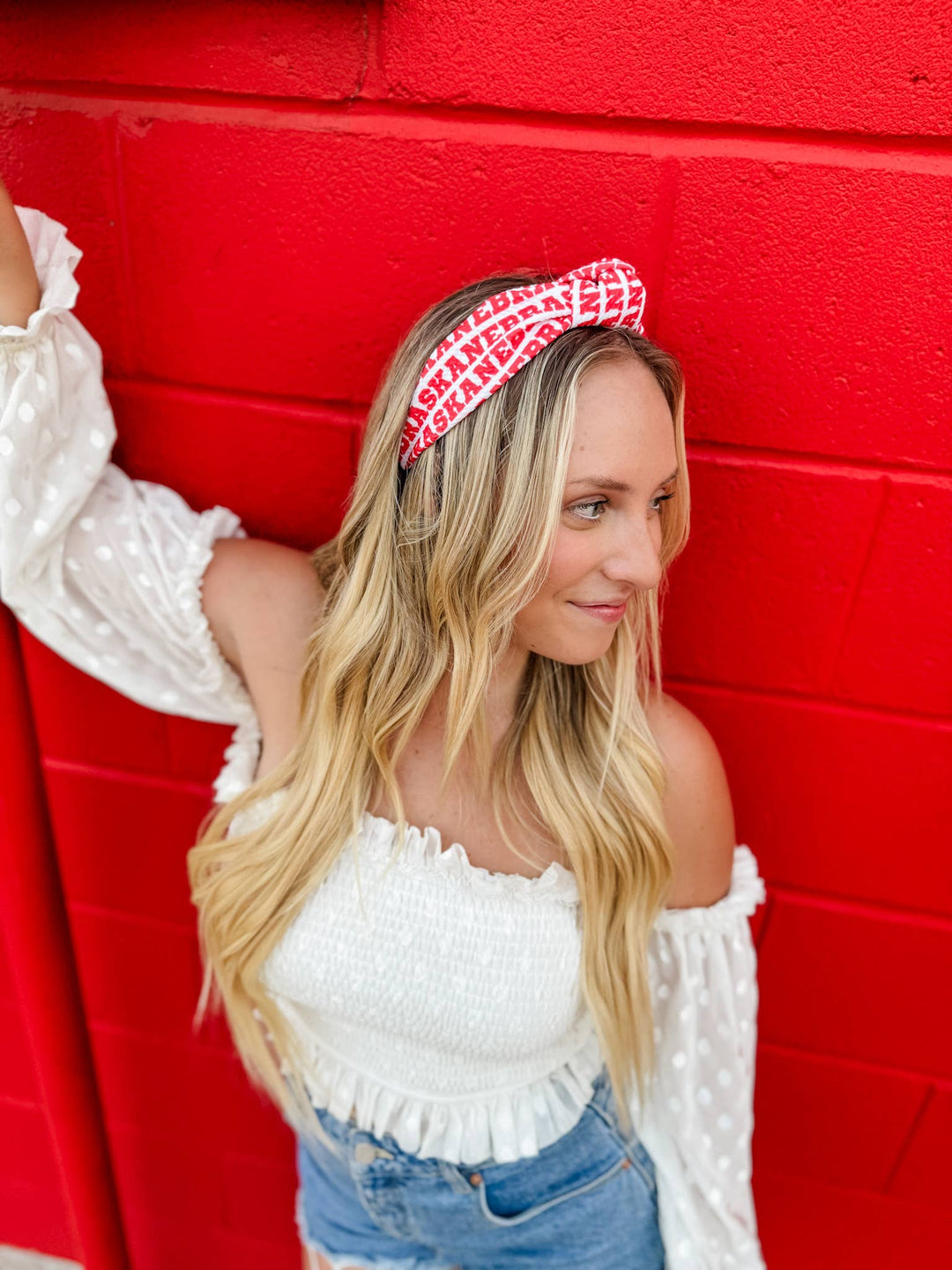Red Nebraska Printed Structured Headband - The Color Collab