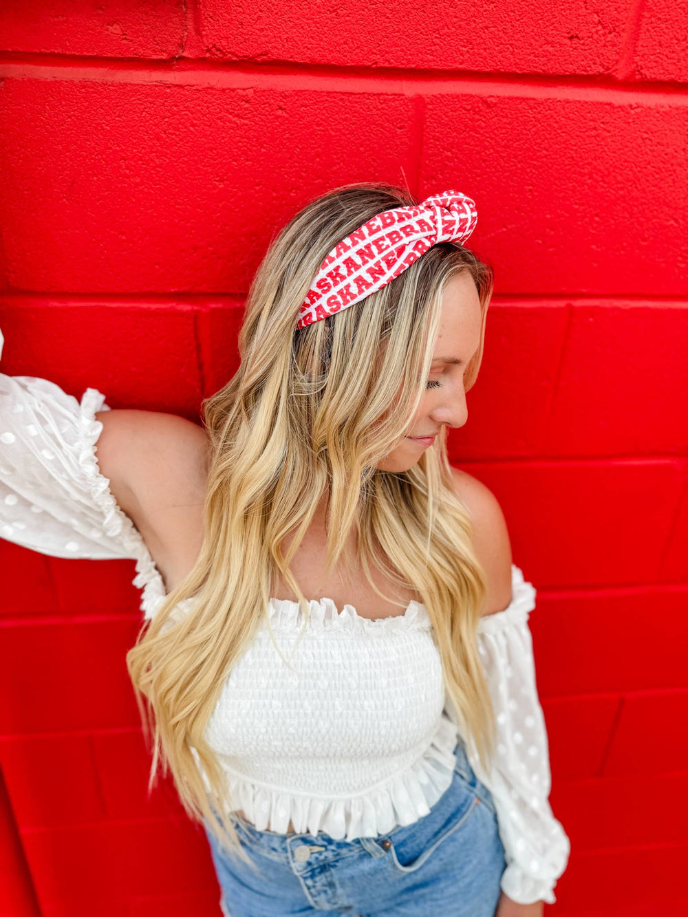 Red Nebraska Printed Structured Headband - The Color Collab