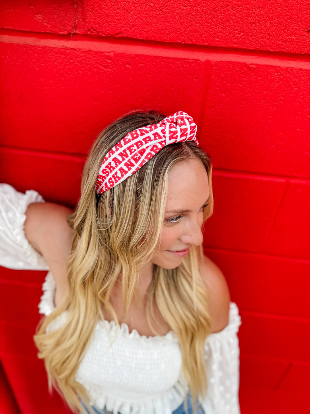 Red Nebraska Printed Structured Headband - The Color Collab