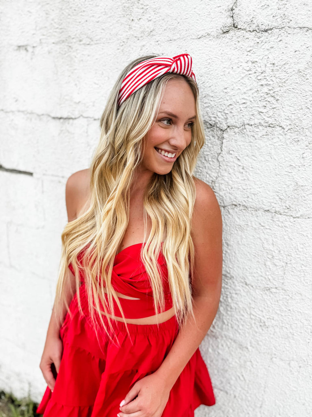 Red/ White Thick Striped Structured Headband - The Color Collab