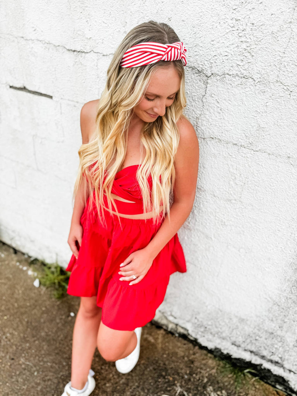 Red/ White Thick Striped Structured Headband - The Color Collab