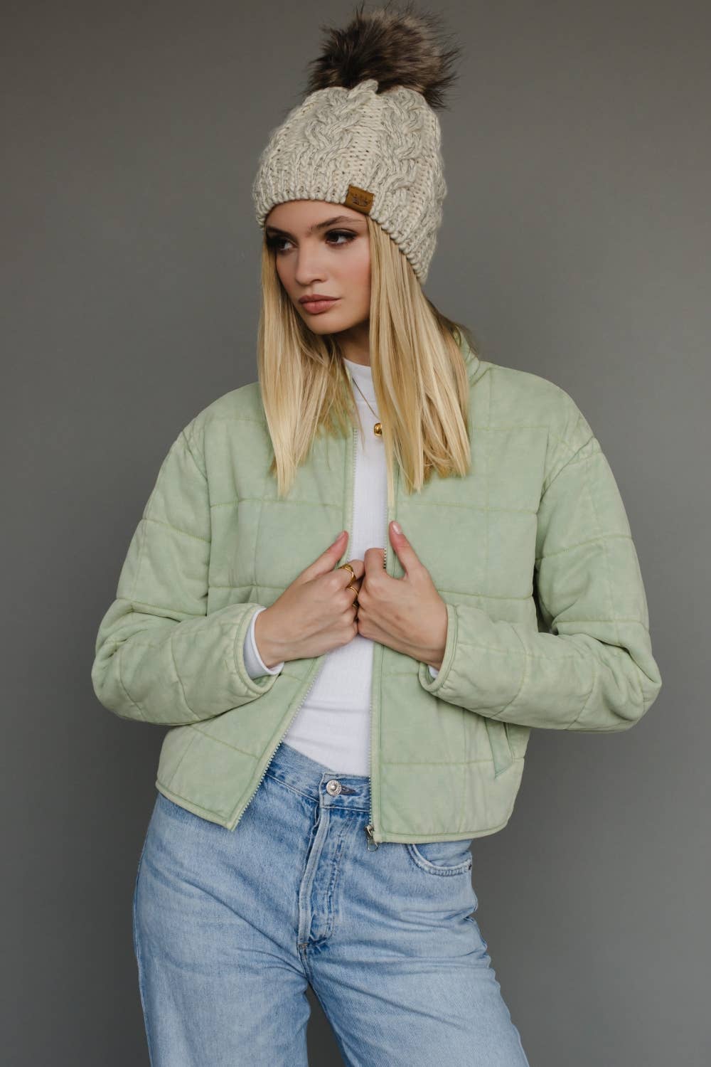 Sage Washed Quilted Jacket - The Color Collab