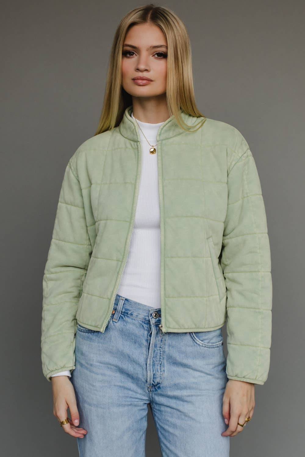 Sage Washed Quilted Jacket - The Color Collab