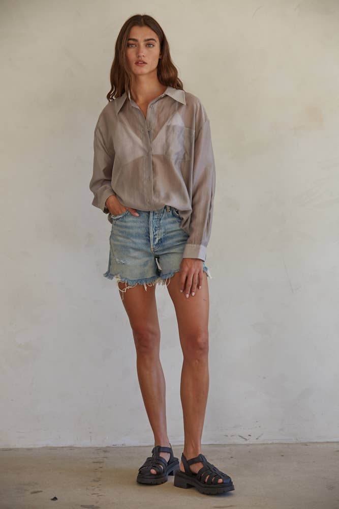 Sheer Button Down Blouse - The Color Collab