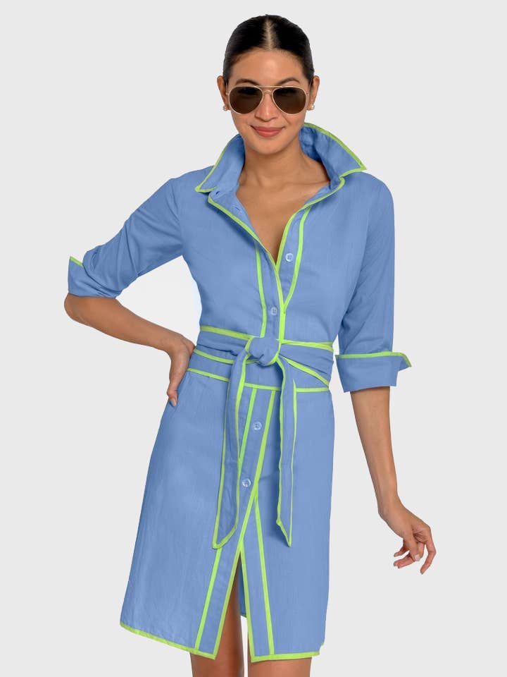 Shirt Tails Short Cotton Dress - Peri - The Color Collab