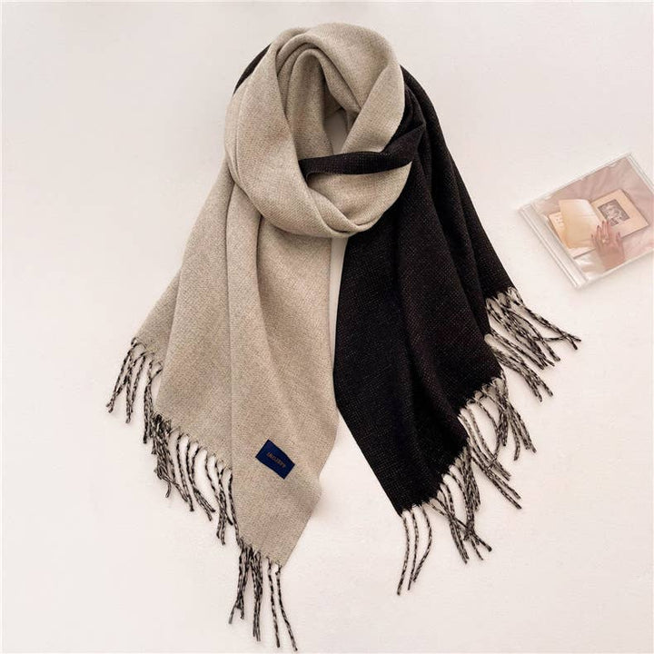 Solid color scarf Double - sided two - color tassel shawl scarf: Green - The Color Collab