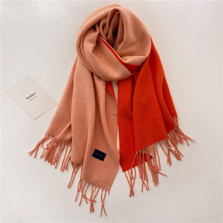 Solid color scarf Double - sided two - color tassel shawl scarf: Green - The Color Collab