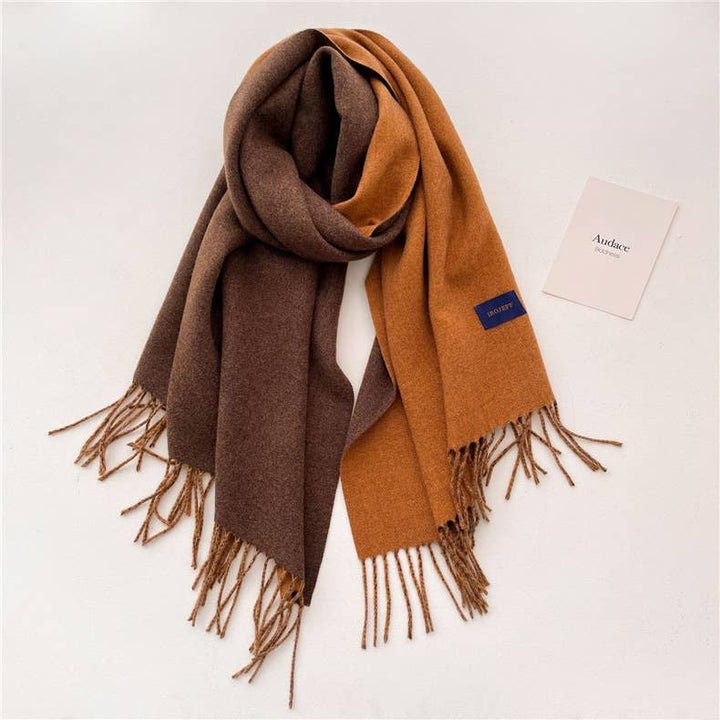 Solid color scarf Double - sided two - color tassel shawl scarf: Green - The Color Collab