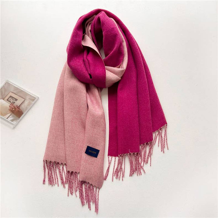 Solid color scarf Double - sided two - color tassel shawl scarf: Green - The Color Collab
