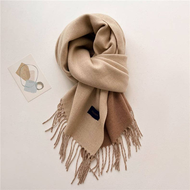 Solid color scarf Double - sided two - color tassel shawl scarf: Green - The Color Collab