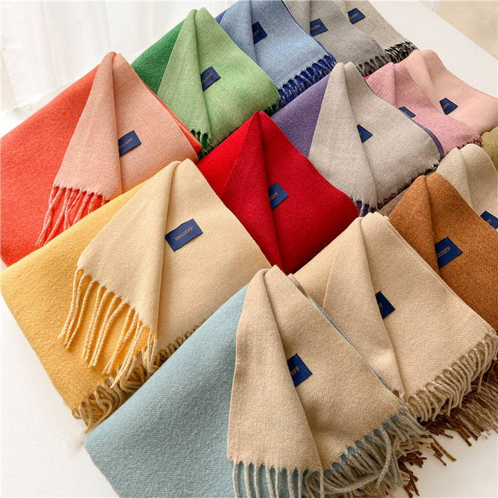 Solid color scarf Double - sided two - color tassel shawl scarf: Green - The Color Collab
