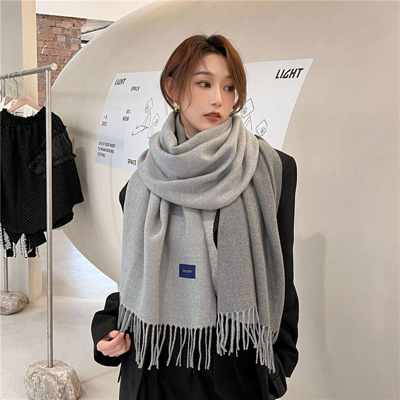Solid color scarf Double - sided two - color tassel shawl scarf: Green - The Color Collab