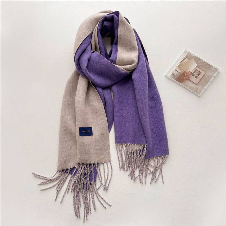 Solid color scarf Double - sided two - color tassel shawl scarf: Green - The Color Collab