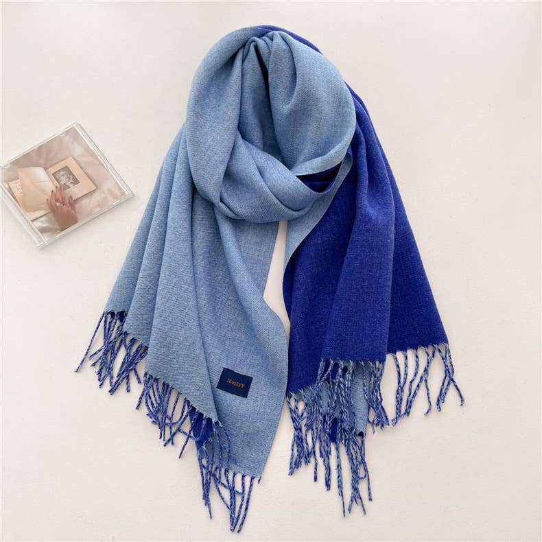 Solid color scarf Double - sided two - color tassel shawl scarf: Green - The Color Collab