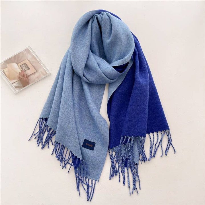 Solid color scarf Double - sided two - color tassel shawl scarf: Green - The Color Collab