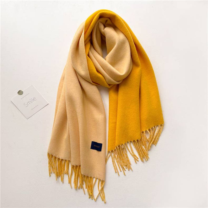 Solid color scarf Double - sided two - color tassel shawl scarf: Green - The Color Collab