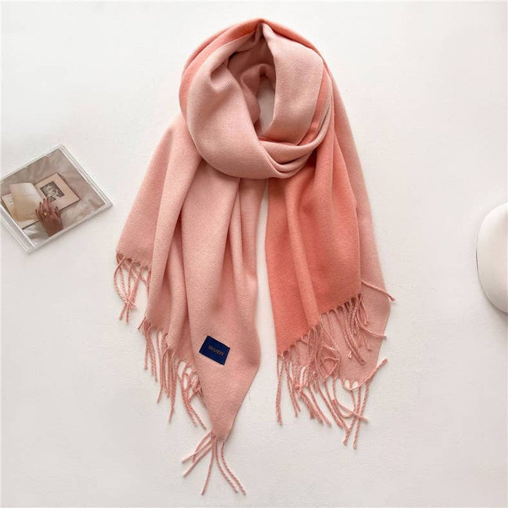 Solid color scarf Double - sided two - color tassel shawl scarf: Green - The Color Collab