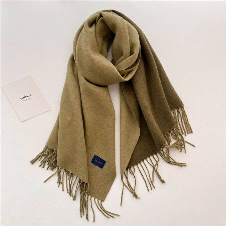 Solid color scarf Double - sided two - color tassel shawl scarf: Green - The Color Collab